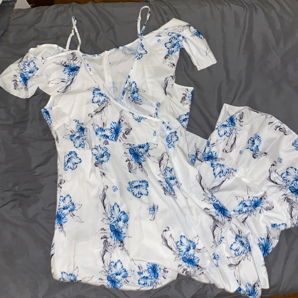 Long Floral Sundress with Cold Shoulder Sleeves